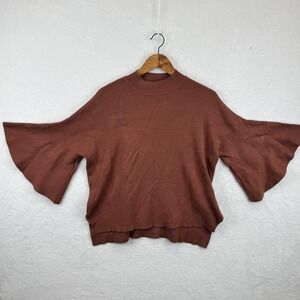 BLVD‎ Sweater Womens Large Brown Mock Neck Bell Sleeve Knit Pullover Top